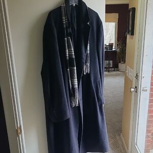 Stafford Black Peacoat with Black-and-White Scarf